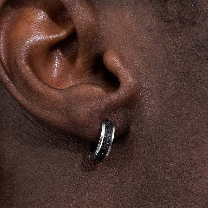 Black Frosted Stainless Steel Huggie Earrings With Street Luxury Shine - Image 3