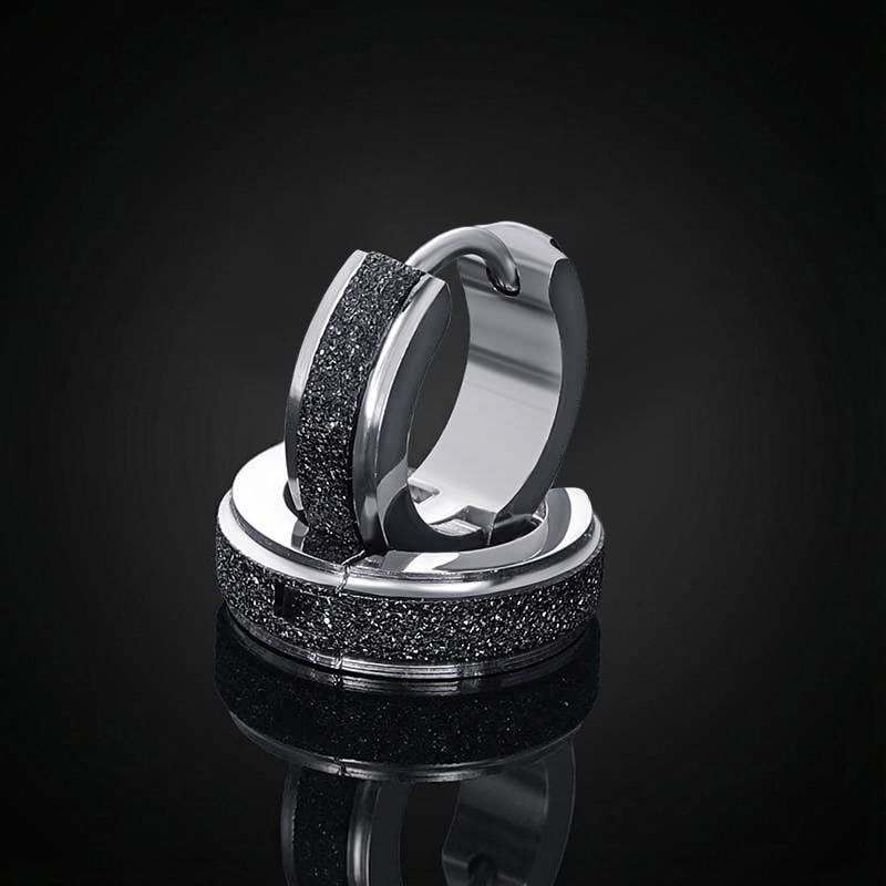 Black Frosted Stainless Steel Huggie Earrings With Street Luxury Shine - Image 4