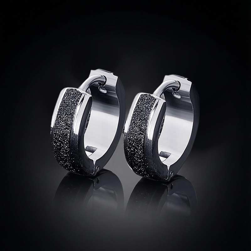 Black Frosted Stainless Steel Huggie Earrings With Street Luxury Shine - Image 5
