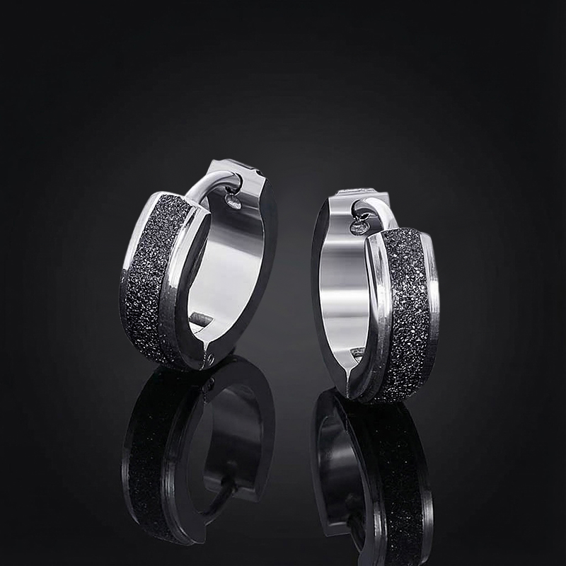 Black Frosted Stainless Steel Huggie Earrings With Street Luxury Shine