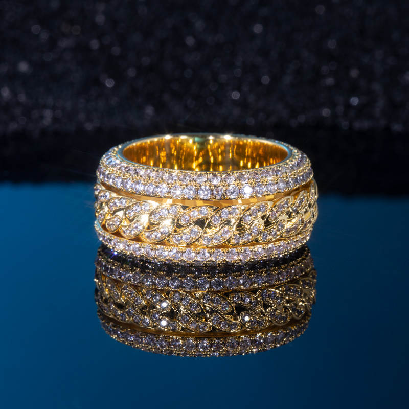 Iced Out Rotatable Cuban Ring In Gold Moissanite With Street Luxury Shine - Image 3