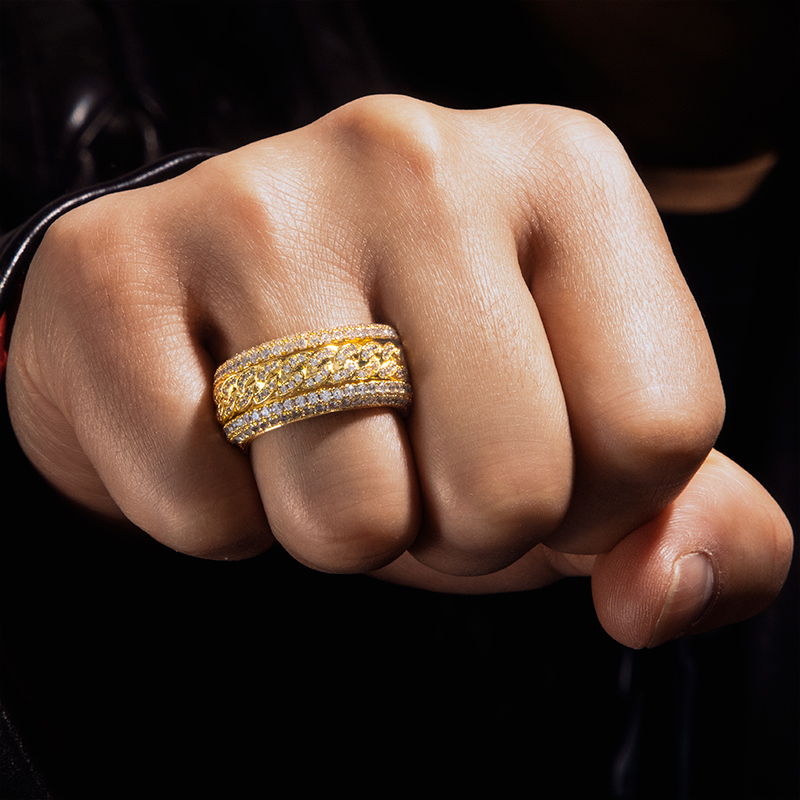 Iced Out Rotatable Cuban Ring In Gold Moissanite With Street Luxury Shine - Image 5