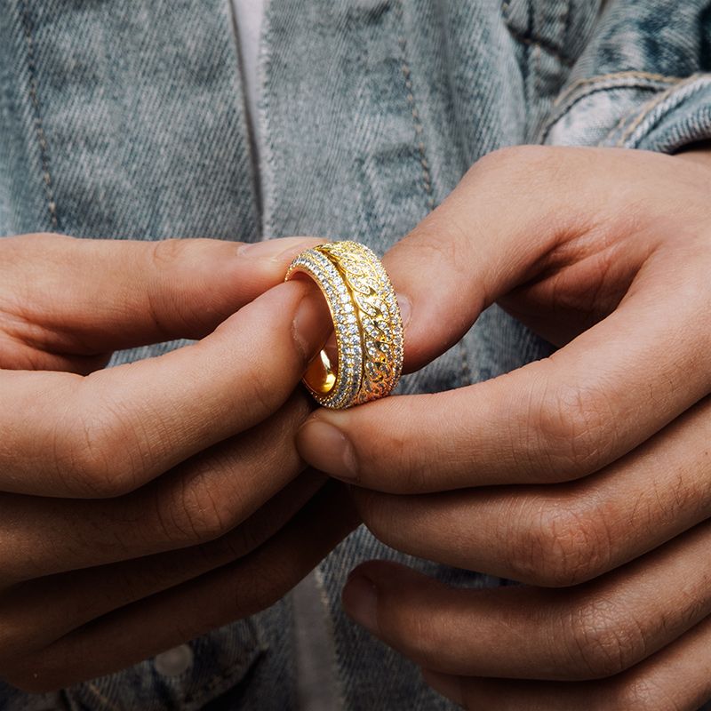 Iced Out Rotatable Cuban Ring In Gold Moissanite With Street Luxury Shine - Image 6