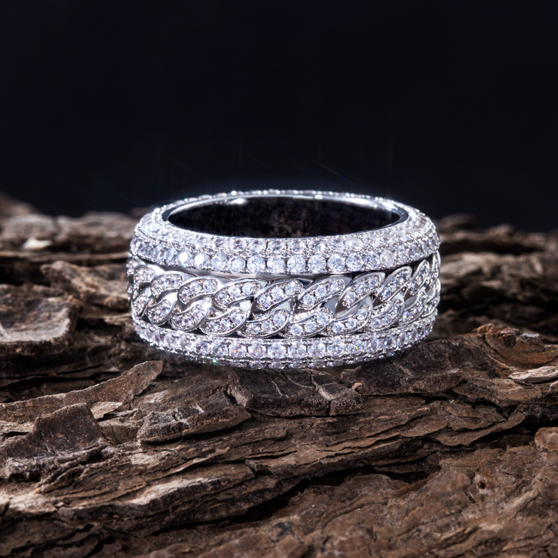 Iced Out Rotatable Cuban Ring In White Gold Silver With Street Luxury Shine - Image 4