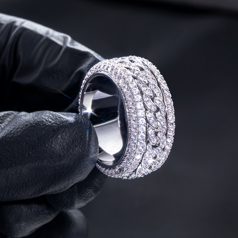 Iced Out Rotatable Cuban Ring In White Gold Silver With Street Luxury Shine - Image 5