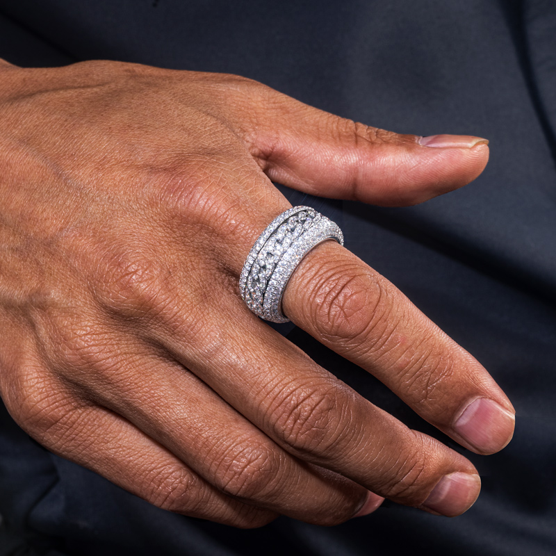 Iced Out Rotatable Cuban Ring In White Gold Silver With Street Luxury Shine - Image 6