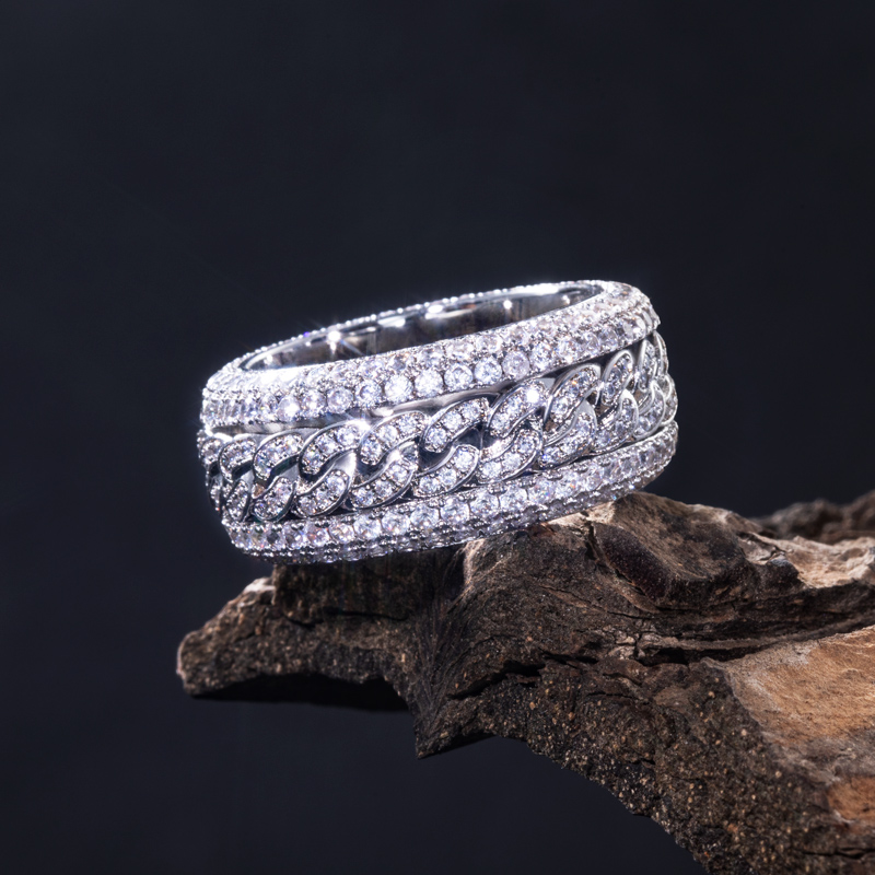 Iced Out Rotatable Cuban Ring In White Gold Silver With Street Luxury Shine - Image 7