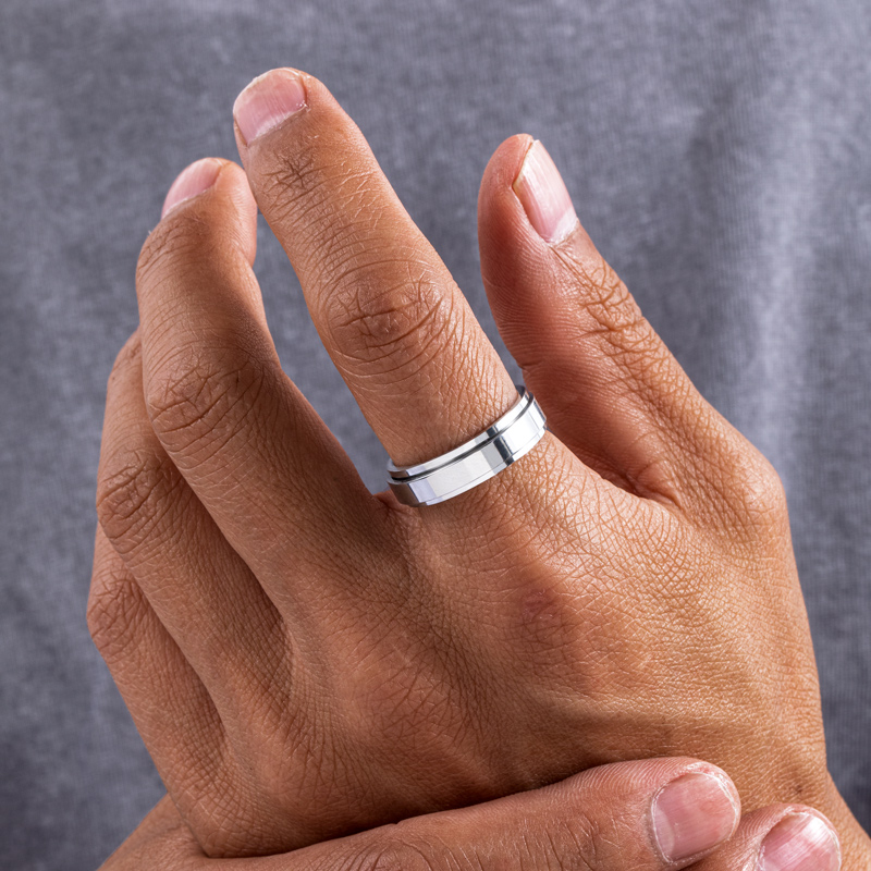 Spinner Relieving Stress Stainless Steel Band Ring With Street Luxury Shine - Image 3
