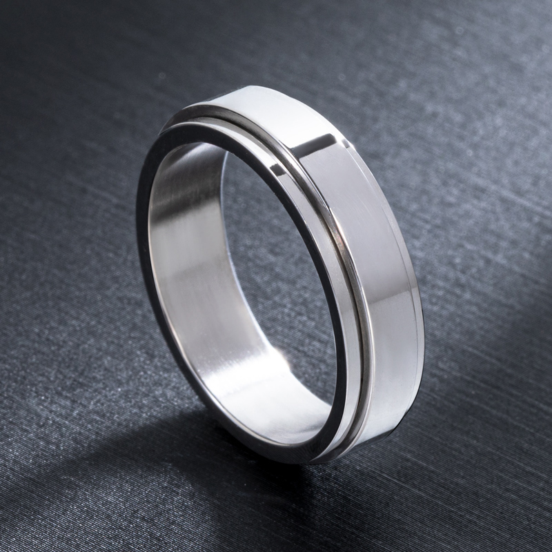 Spinner Relieving Stress Stainless Steel Band Ring With Street Luxury Shine - Image 4