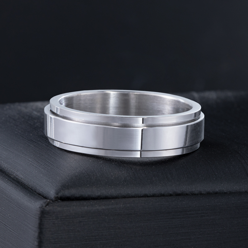 Spinner Relieving Stress Stainless Steel Band Ring With Street Luxury Shine - Image 5