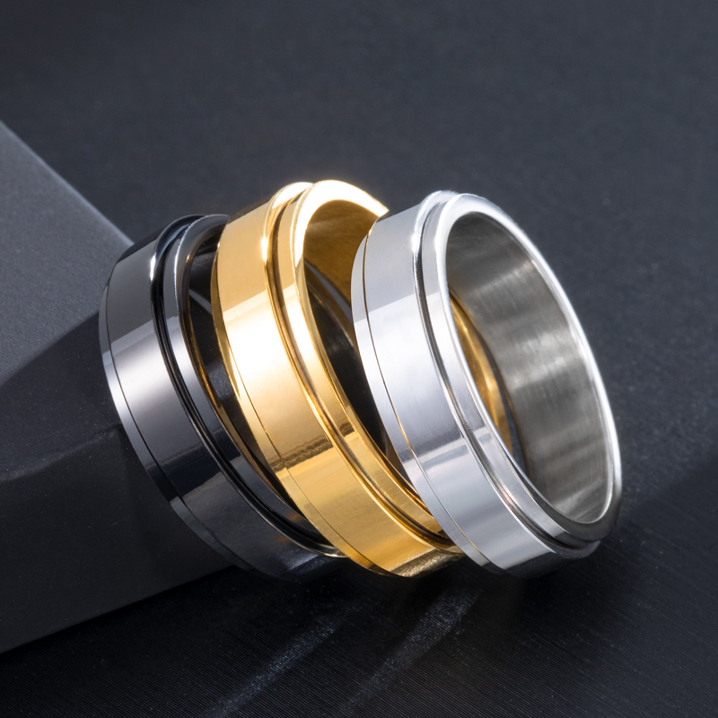 Spinner Relieving Stress Stainless Steel Band Ring With Street Luxury Shine - Image 6