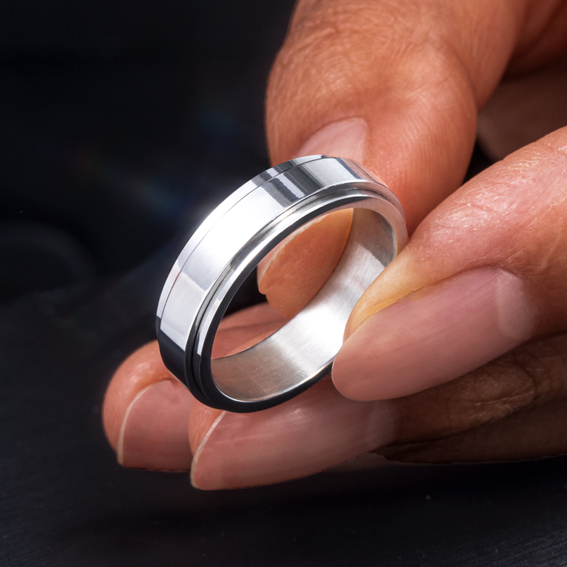 Spinner Relieving Stress Stainless Steel Band Ring With Street Luxury Shine
