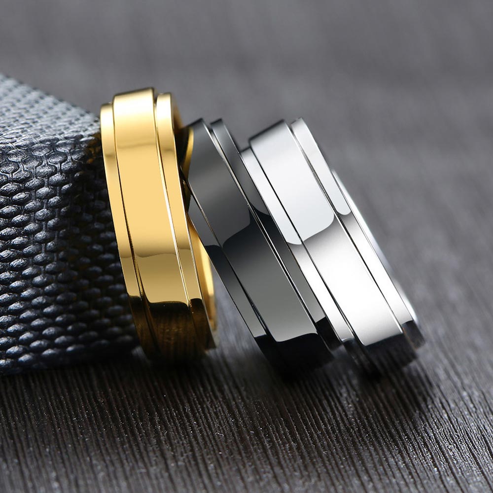 Spinner Relieving Stress Stainless Steel Band In Black Gold Ring - Image 4