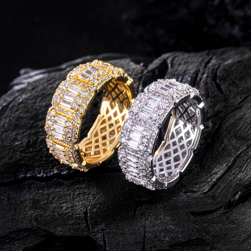 8mm Baguette-cut Halo Band In Gold Iced Out Shine With Street Luxury