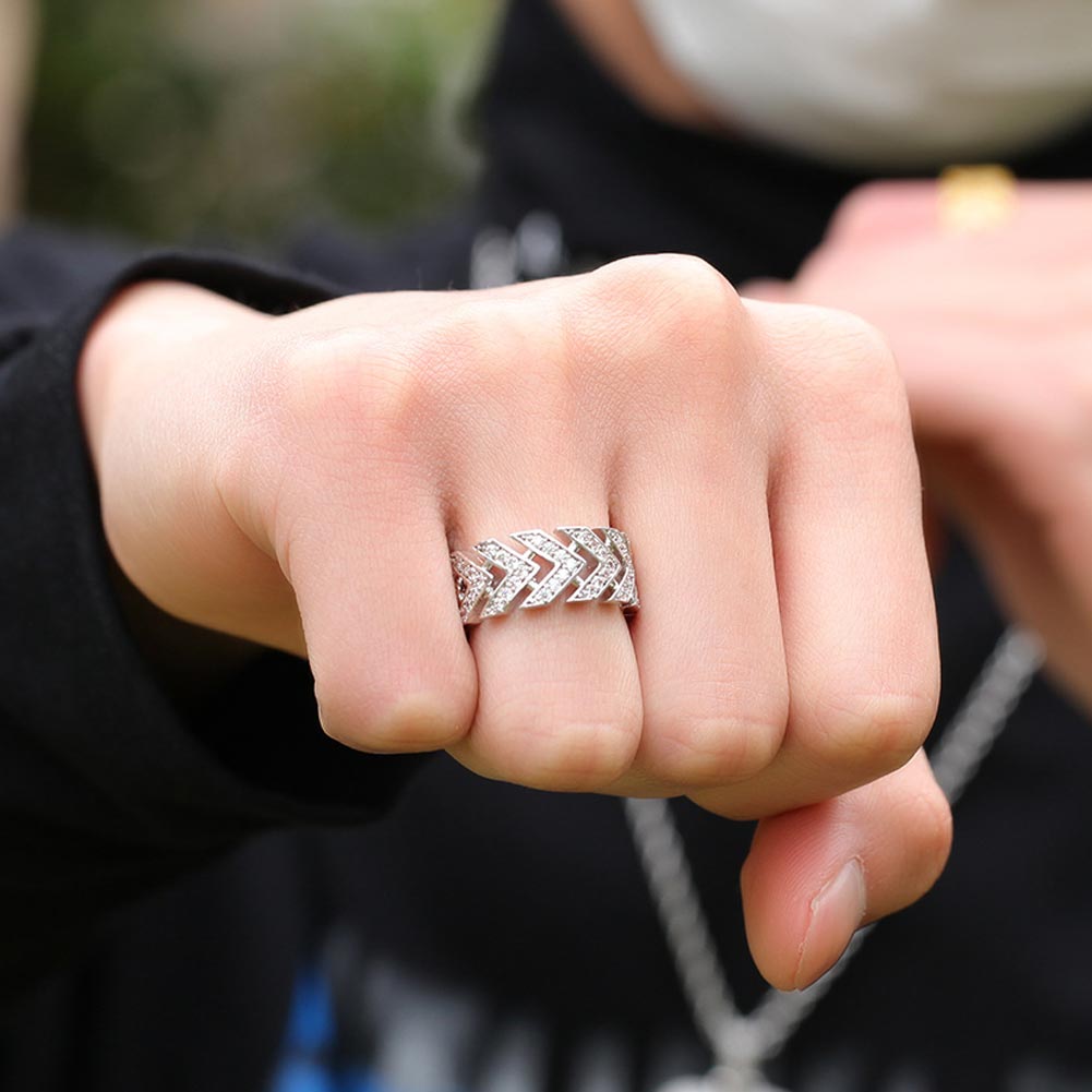 9mm Iced Out Loop Arrow Band In White Gold Ring With Street Luxury Shine - Image 3