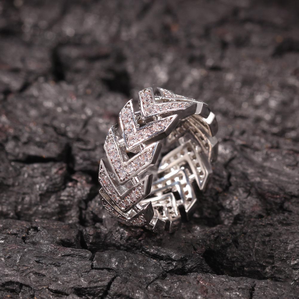 9mm Iced Out Loop Arrow Band In White Gold Ring With Street Luxury Shine