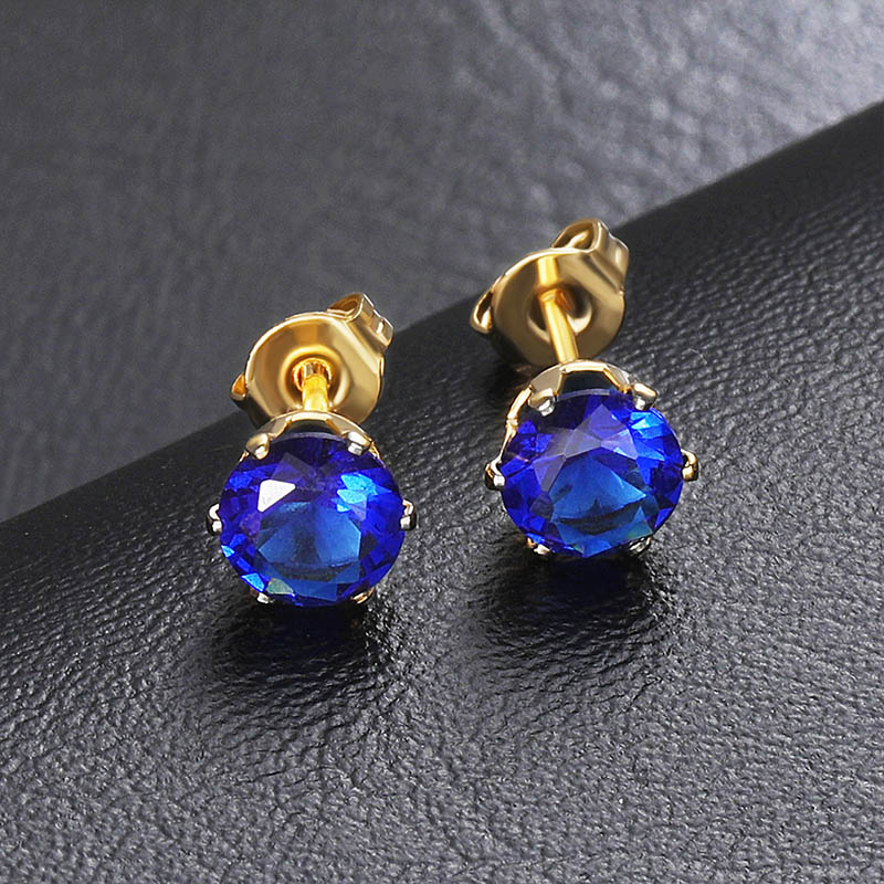 6mm Round Cut Sapphire Stud Earrings Gold With Street Luxury Shine