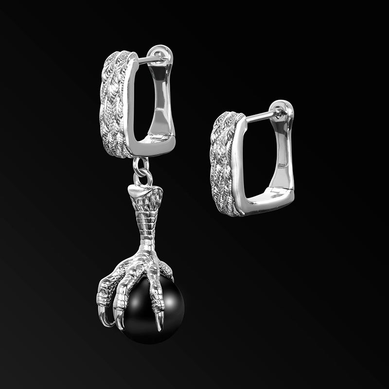 Dragon Claw Black Onyx Earrings In White Gold With Street Luxury Shine - Image 3