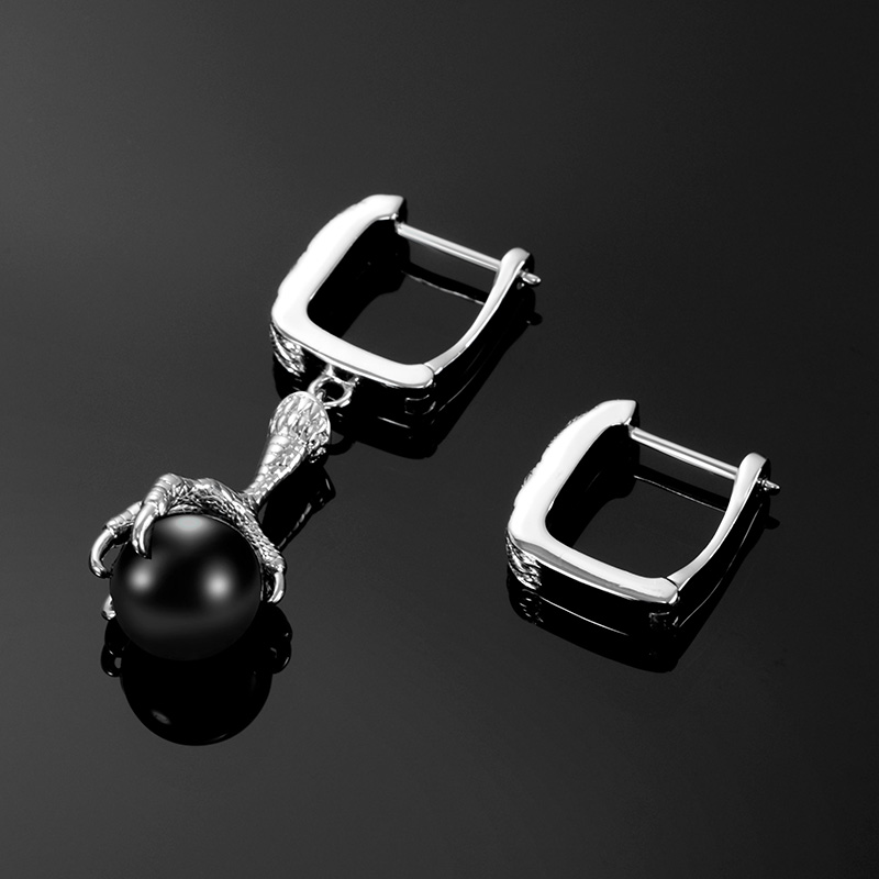 Dragon Claw Black Onyx Earrings In White Gold With Street Luxury Shine - Image 4
