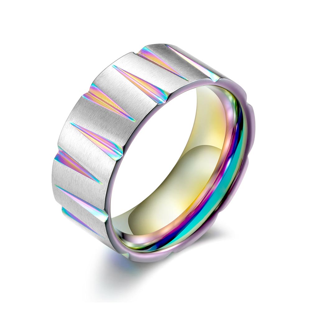9mm Men's Cone Texture Multicolor Band Ring With Street Luxury Shine - Image 3