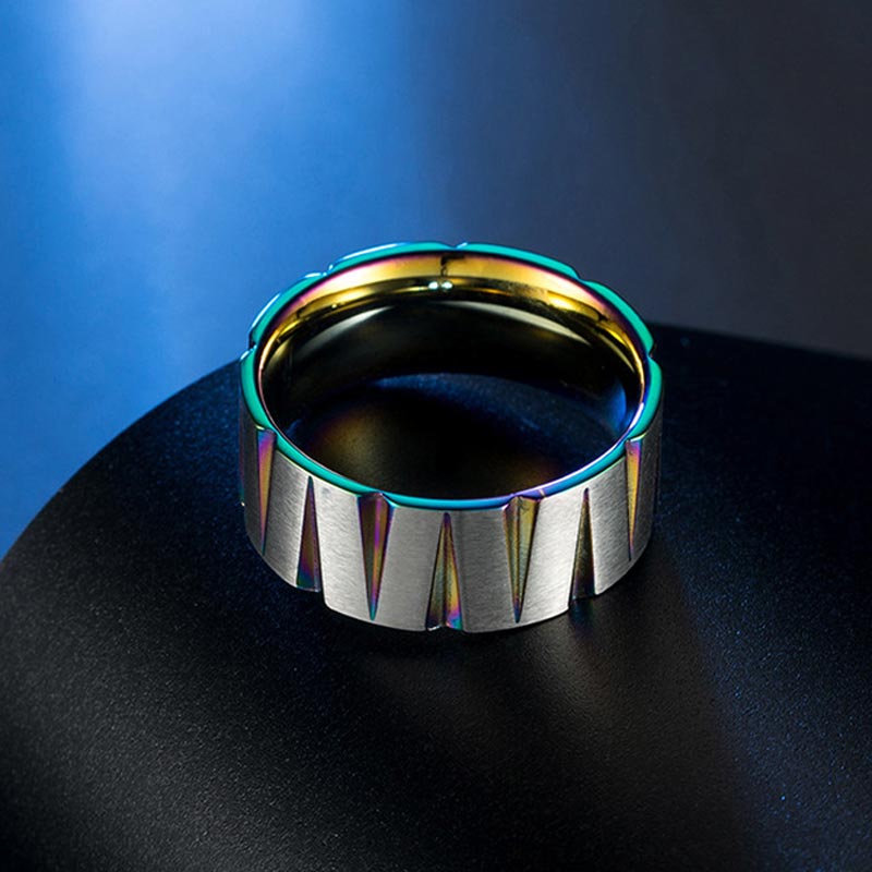 9mm Men's Cone Texture Multicolor Band Ring With Street Luxury Shine - Image 4
