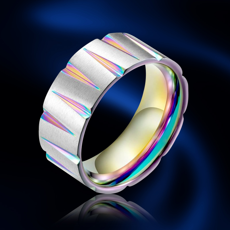 9mm Men's Cone Texture Multicolor Band Ring With Street Luxury Shine