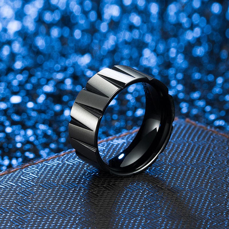 9mm Men's Cone Texture Band In Black Gold Ring With Street Luxury Shine - Image 3