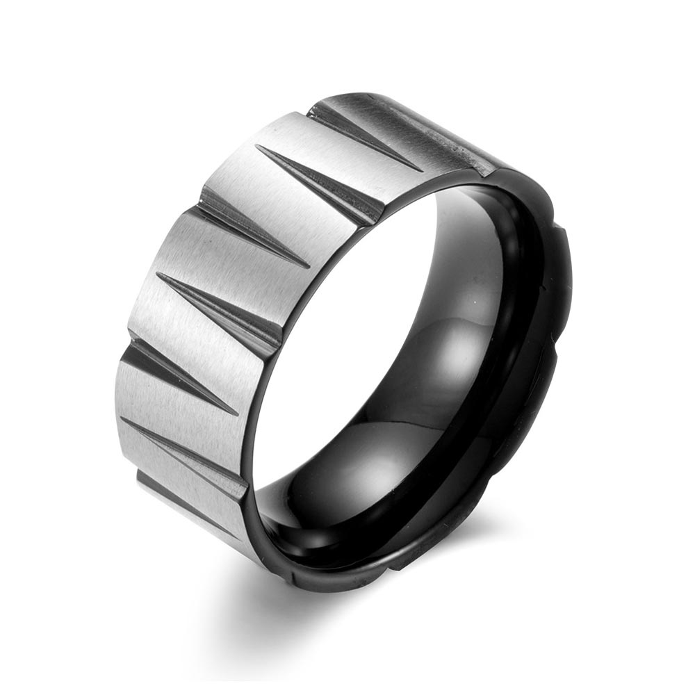 9mm Men's Cone Texture Band In Black Gold Ring With Street Luxury Shine