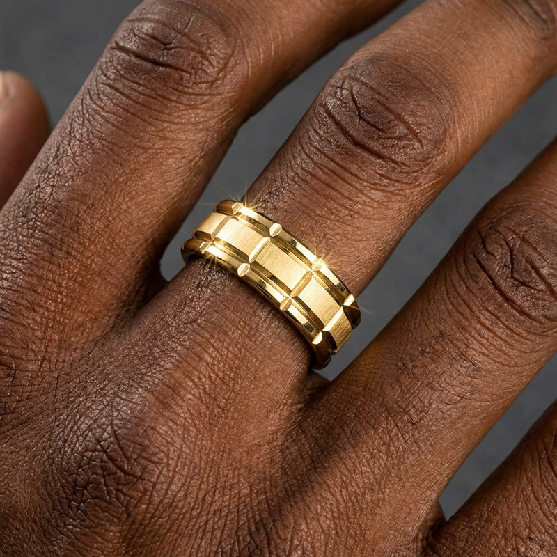 Unique Gents Titanium Steel Band In Gold Ring With Street Luxury Shine - Image 3
