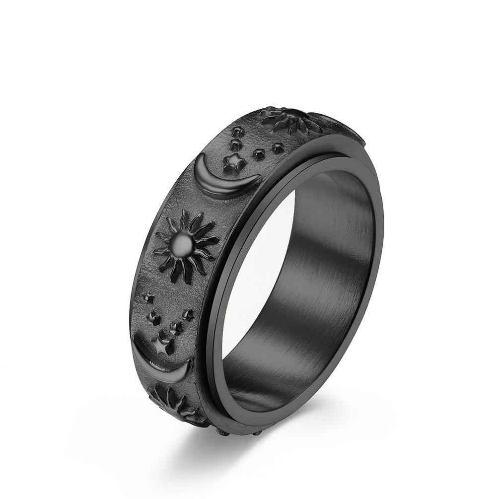 Street Luxury 8mm Sun And Moon Spinner Relieving Stress Ring In Black Gold - Image 3