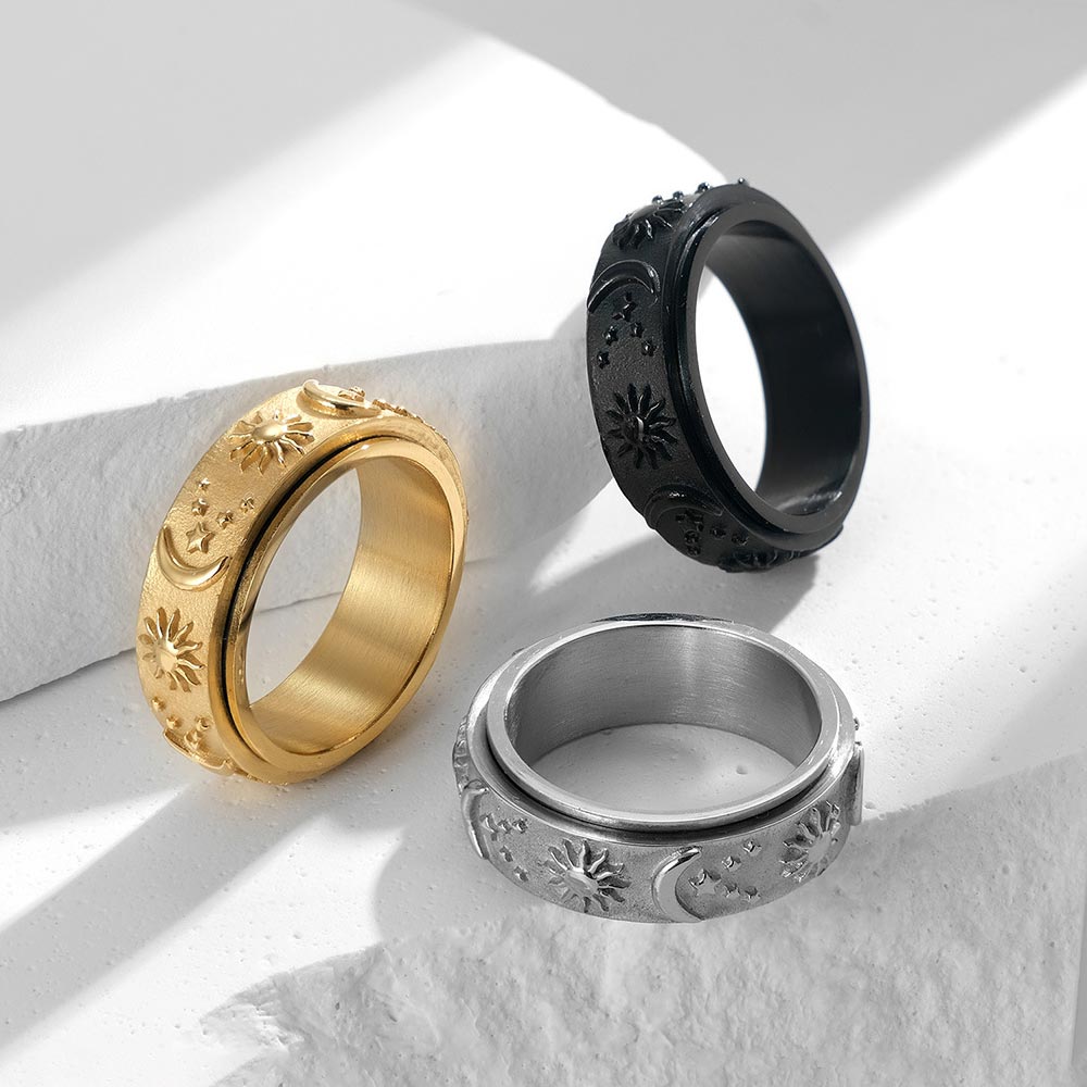 Street Luxury 8mm Sun And Moon Spinner Relieving Stress Ring In Black Gold - Image 4