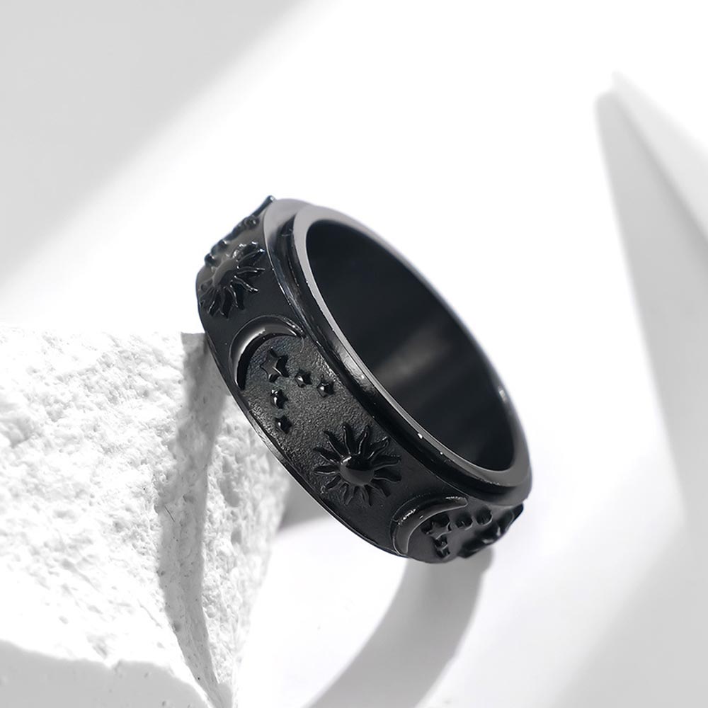 Street Luxury 8mm Sun And Moon Spinner Relieving Stress Ring In Black Gold