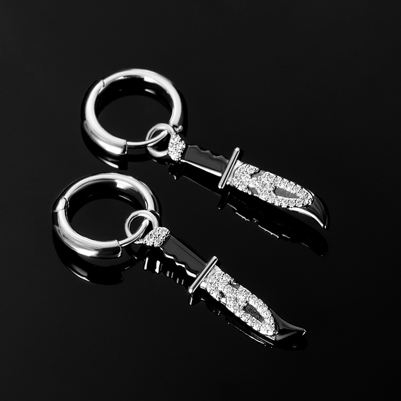 Iced Out Scream Ghost Dagger Hoop Earrings Gold With Street Luxury Shine - Image 4