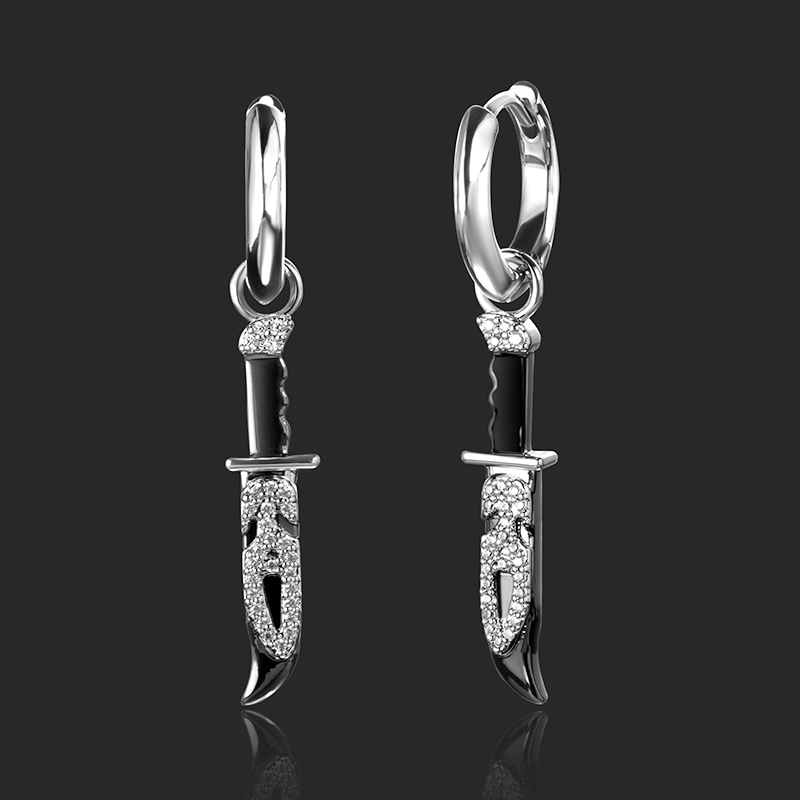 Iced Out Scream Ghost Dagger Hoop Earrings Gold With Street Luxury Shine