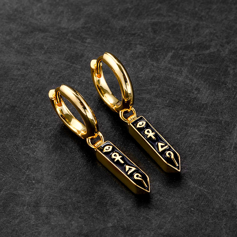 Egyptian Hieroglyphs Amulet Hoop Earrings Silver With Street Luxury Shine - Image 3