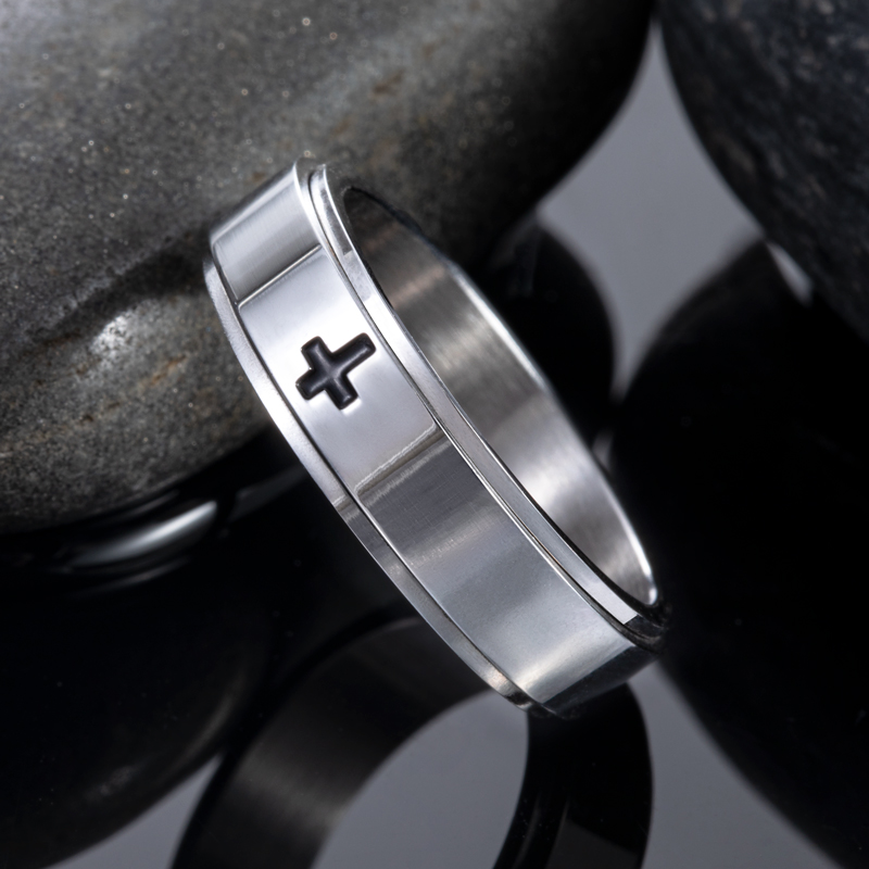 Spinner Relieving Stress Stainless Steel Cross Band Ring - Image 4