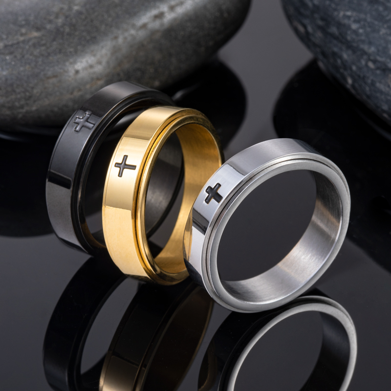 Spinner Relieving Stress Stainless Steel Cross Band Ring - Image 5