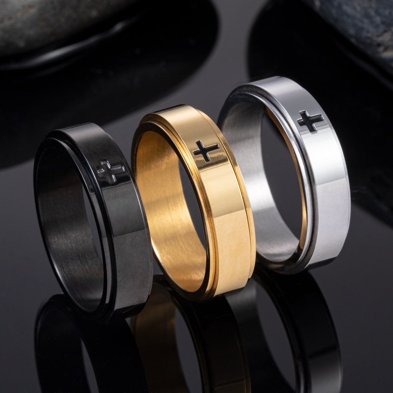 Spinner Relieving Stress Stainless Steel Cross Band Ring - Image 6