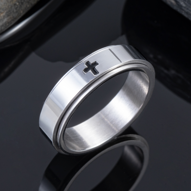 Spinner Relieving Stress Stainless Steel Cross Band Ring