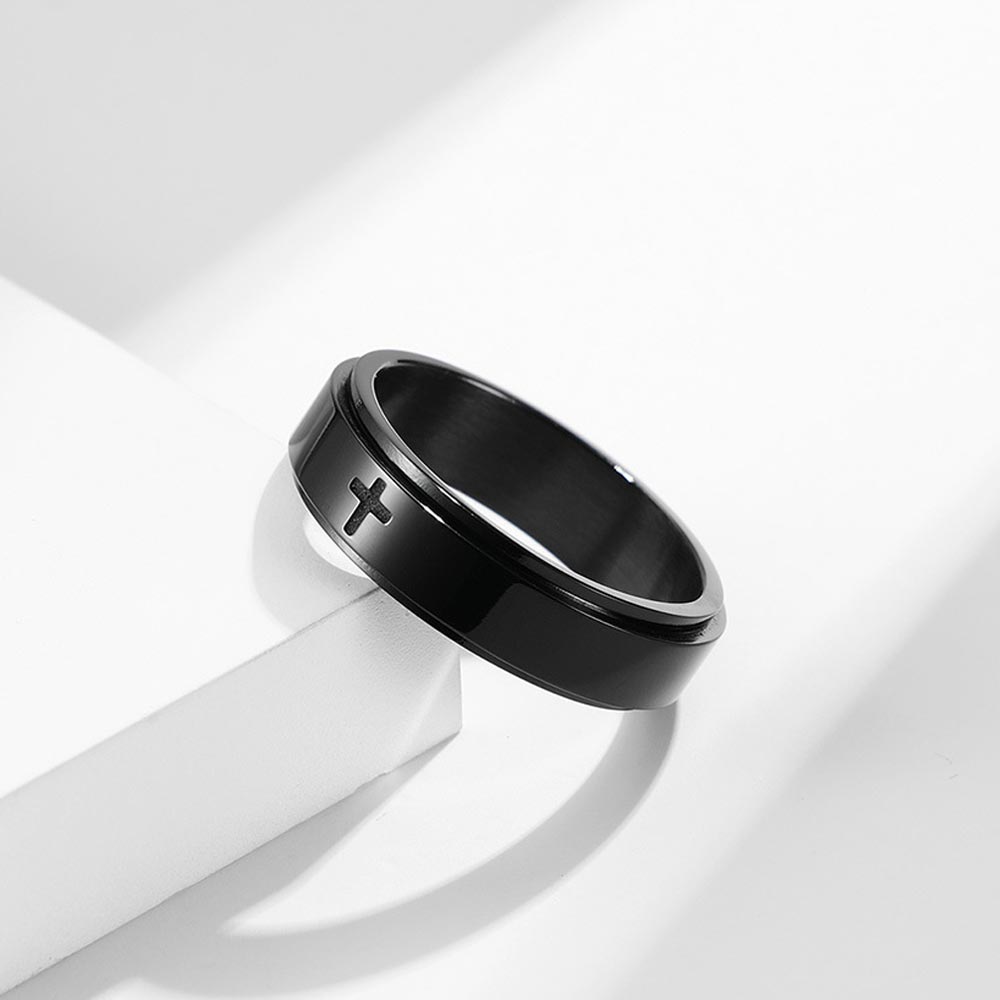 Spinner Relieving Stress Stainless Steel Cross Band In Black Gold Ring - Image 3