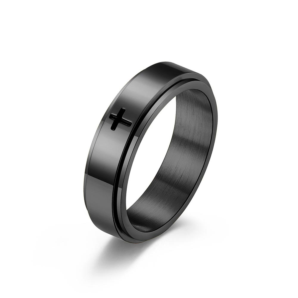 Spinner Relieving Stress Stainless Steel Cross Band In Black Gold Ring - Image 5