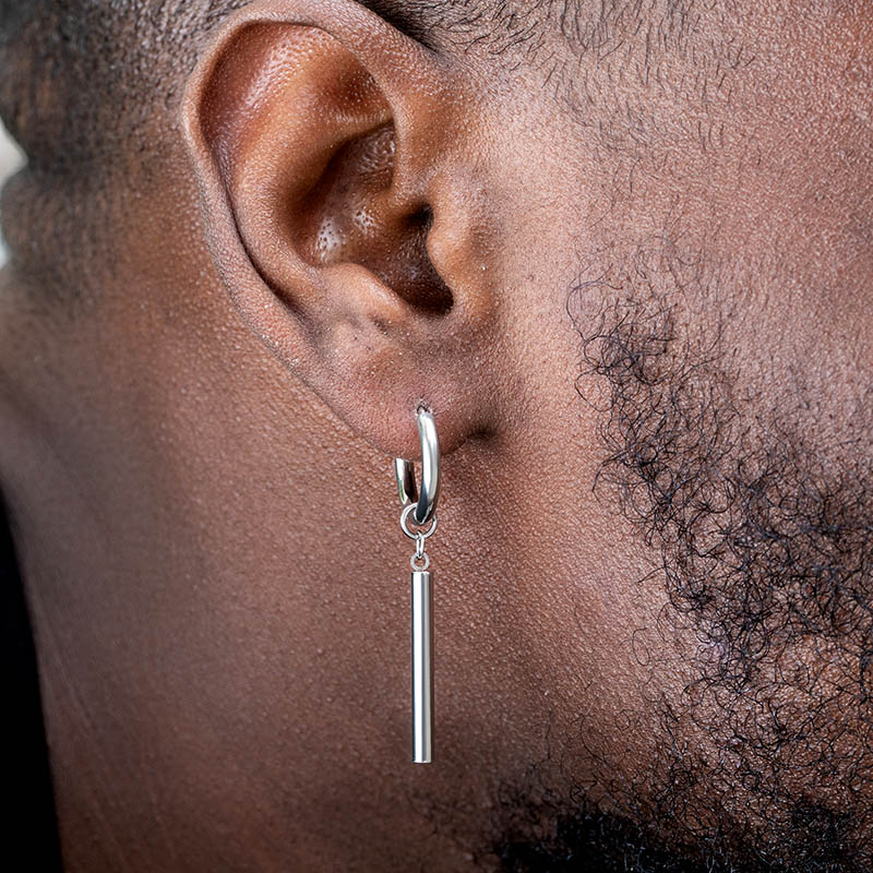 Round Stick Stainless Steel Hoop Earrings Silver With Street Luxury Shine - Image 3