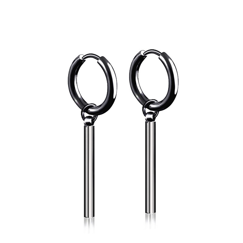 Round Stick Stainless Steel Hoop Earrings Silver With Street Luxury Shine - Image 5