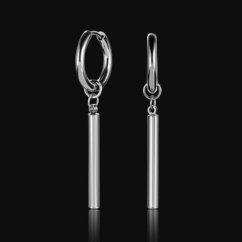 Round Stick Stainless Steel Hoop Earrings Silver With Street Luxury Shine