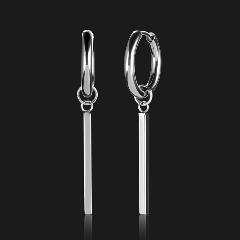 Square Stick Stainless Steel Hoop Earrings Silver With Street Luxury Shine - Image 3