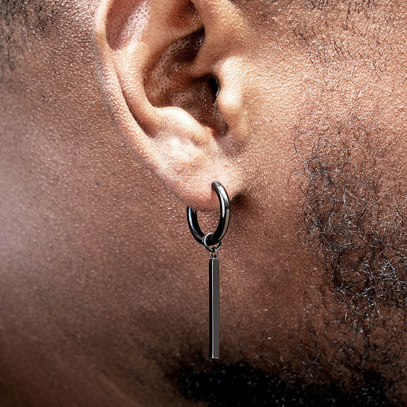 Square Stick Stainless Steel Hoop Earrings Silver With Street Luxury Shine - Image 4