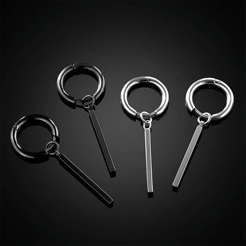 Square Stick Stainless Steel Hoop Earrings Silver With Street Luxury Shine