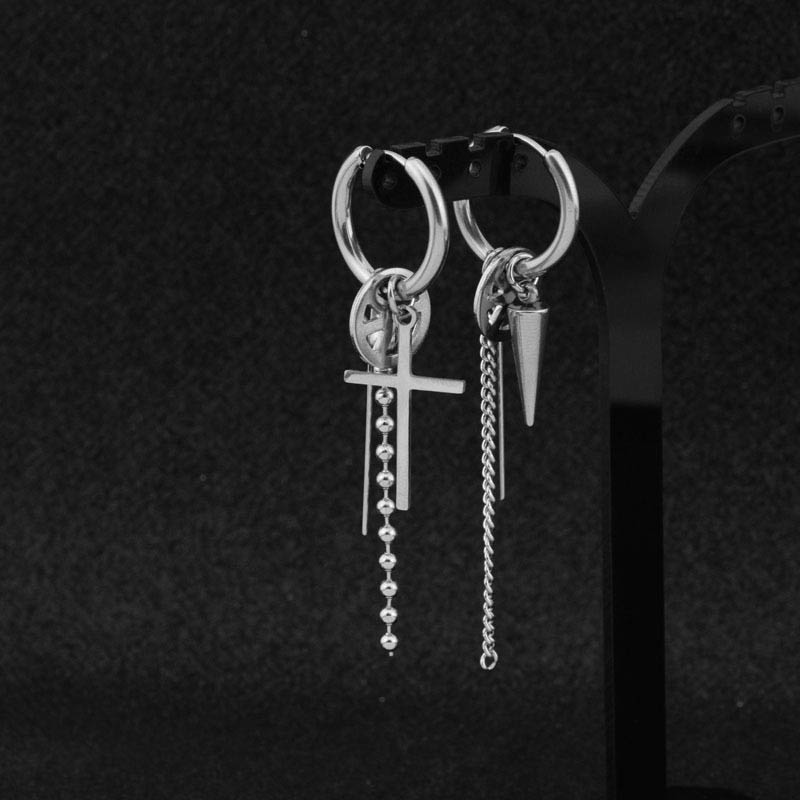 Asymmetric Anti-war Cross Cone Spike Earrings With Street Luxury Shine