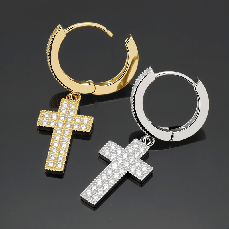 Iced Out Double Rows Cross Earring In White Gold With Street Luxury Shine - Image 5