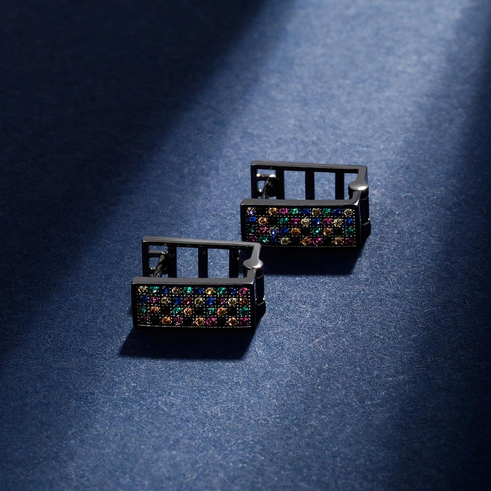 Square Multicolor Stone Hoop Earrings Gold With Street Luxury Shine - Image 3